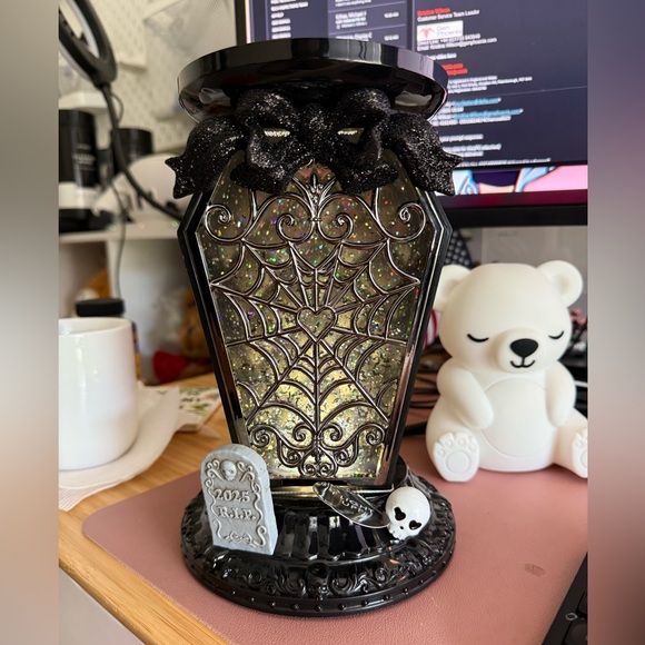 Bath & body works black coffin light up 3 wick candle holder Halloween rip BBW - Picture 3 of 4